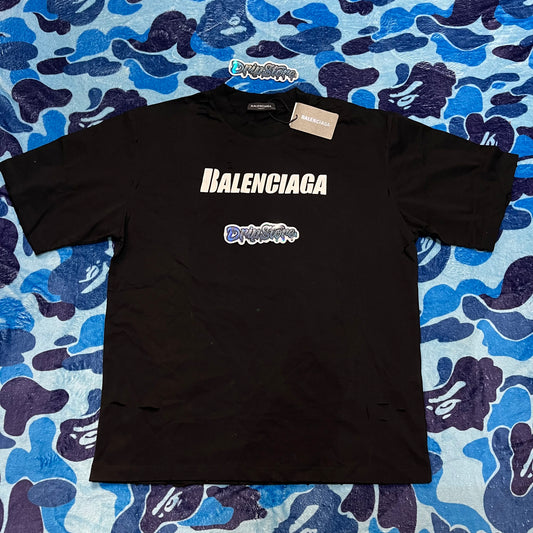 BALENCIAGA CAPS DESTROYED FLATGROUND T-SHIRT BLACK