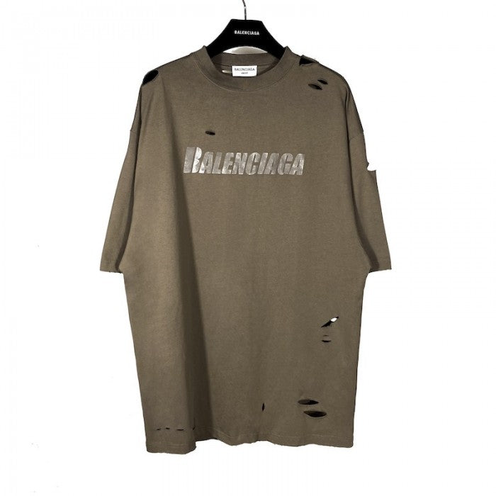 BALENCIAGA CAPS DESTROYED FLATGROUND T-SHIRT BROWN