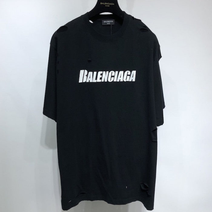 BALENCIAGA CAPS DESTROYED FLATGROUND T-SHIRT BLACK