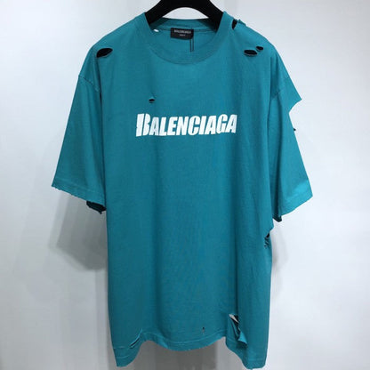 BALENCIAGA CAPS DESTROYED FLATGROUND T-SHIRT SKY BLUE