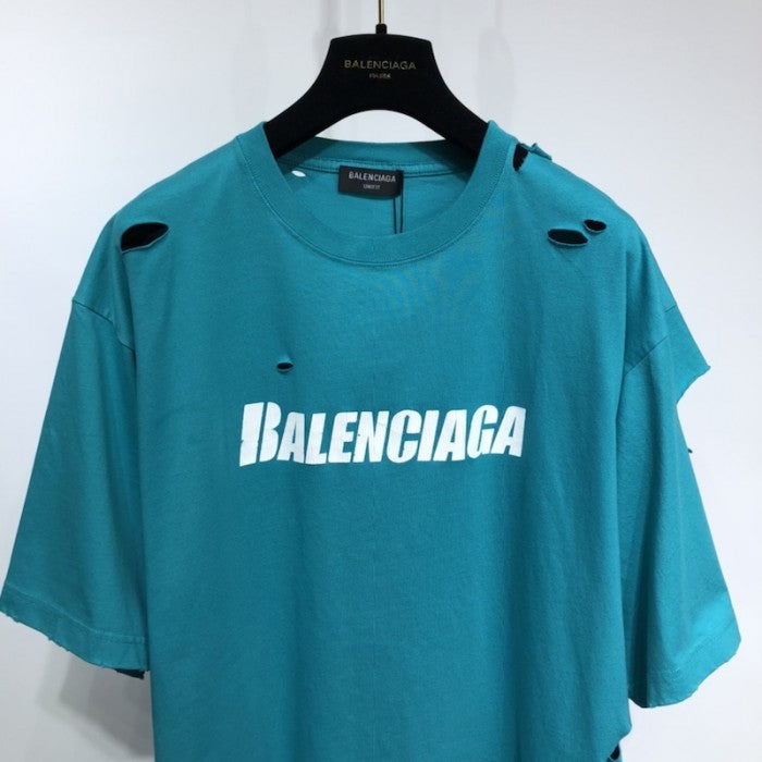 BALENCIAGA CAPS DESTROYED FLATGROUND T-SHIRT SKY BLUE