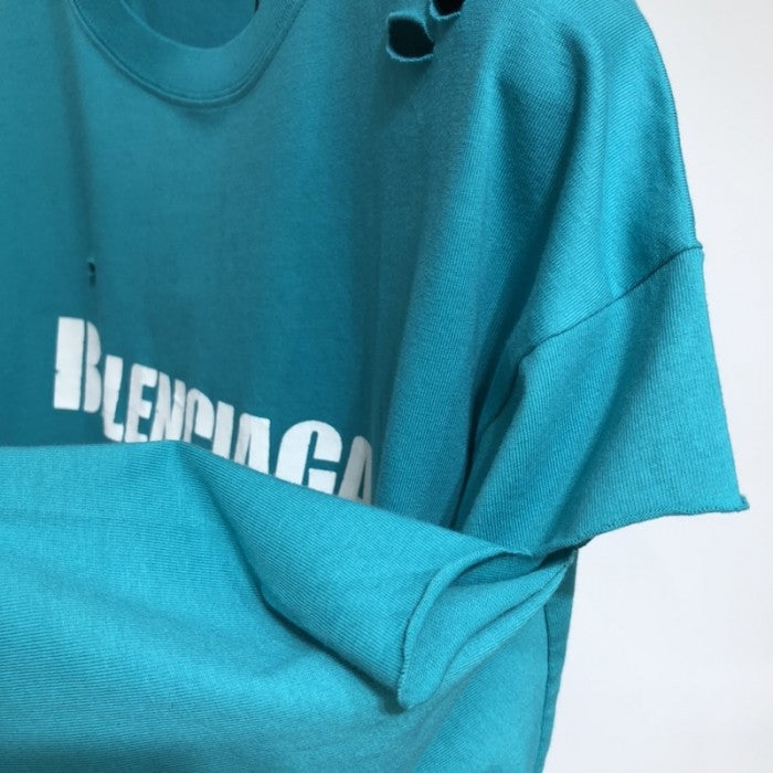 BALENCIAGA CAPS DESTROYED FLATGROUND T-SHIRT SKY BLUE