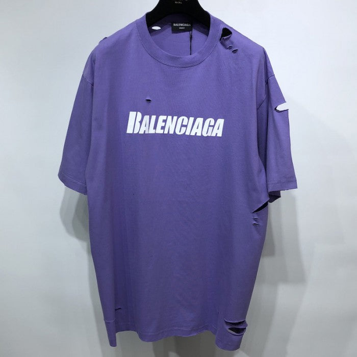 BALENCIAGA CAPS DESTROYED FLATGROUND T-SHIRT PURPLE