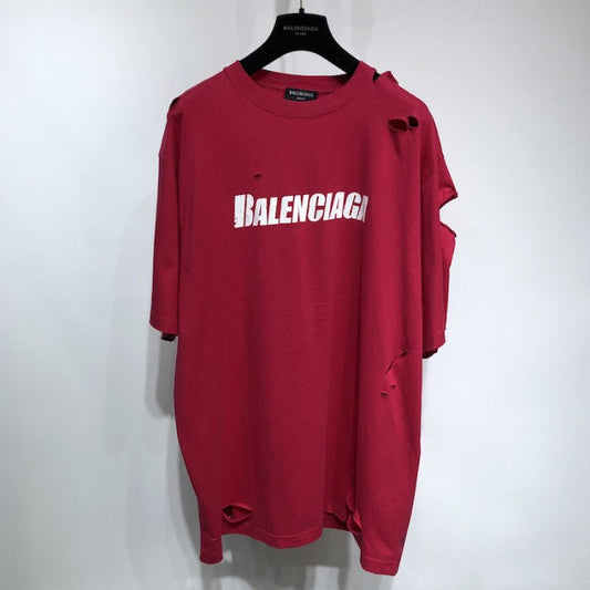 BALENCIAGA CAPS DESTROYED FLATGROUND T-SHIRT RED