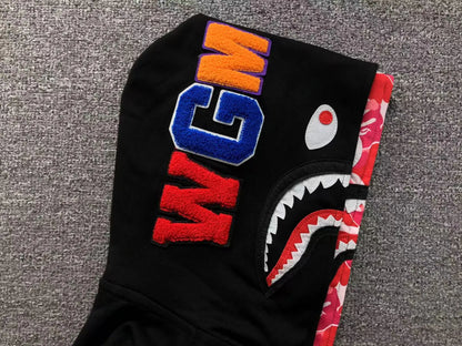 BAPE ABC SHARK FULL ZIP DOUBLE HOODIE BLACK PINK-Drip Store Argentina