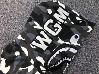 BAPE CITY CAMO HALF SHARK FULL ZIP HOODIE BLACK WHITE-Drip Store Argentina