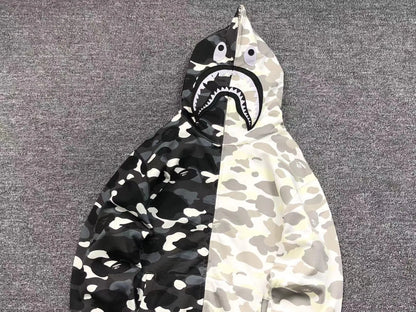 BAPE CITY CAMO HALF SHARK FULL ZIP HOODIE BLACK WHITE-Drip Store Argentina