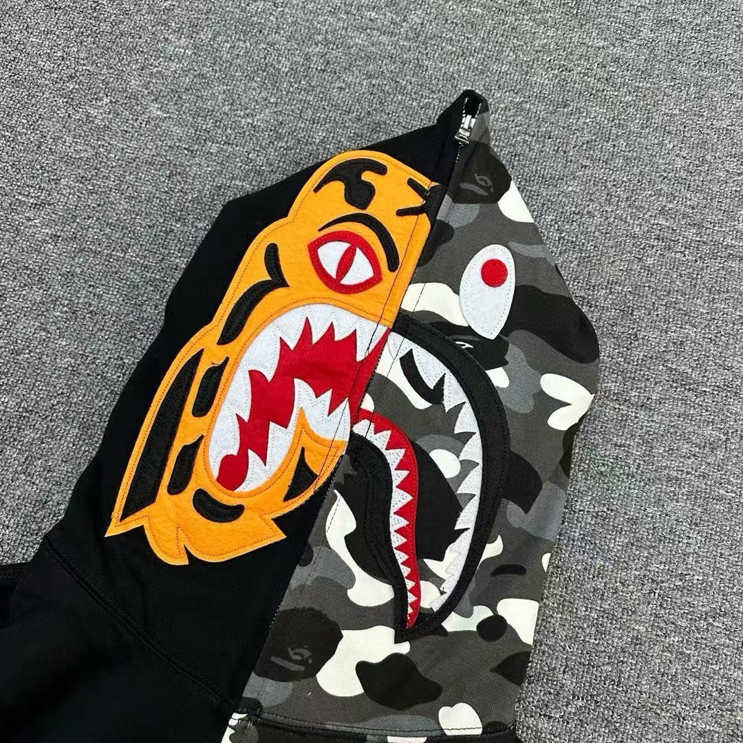 BAPE City Camo Tiger Shark Full Zip Hoodie Black
