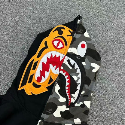 BAPE City Camo Tiger Shark Full Zip Hoodie Black