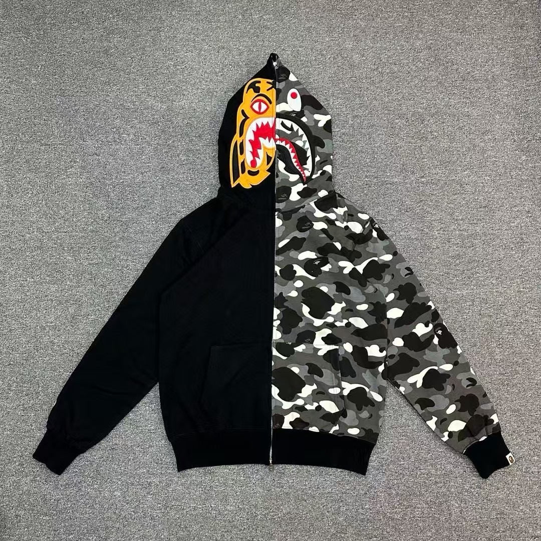 BAPE City Camo Tiger Shark Full Zip Hoodie Black