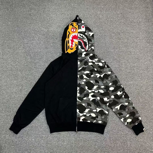 BAPE City Camo Tiger Shark Full Zip Hoodie Black