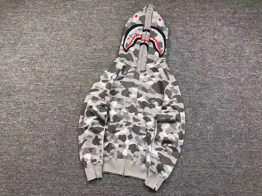 BAPE COLOR CAMO SHARK WIDE FULL ZIP DOUBLE HOODIE GRAY-Drip Store Argentina