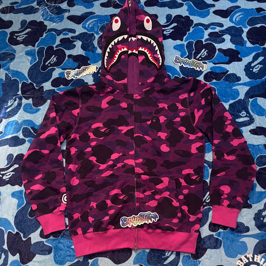 BAPE COLOR CAMO SHARK WIDE FULL ZIP DOUBLE HOODIE PURPLE