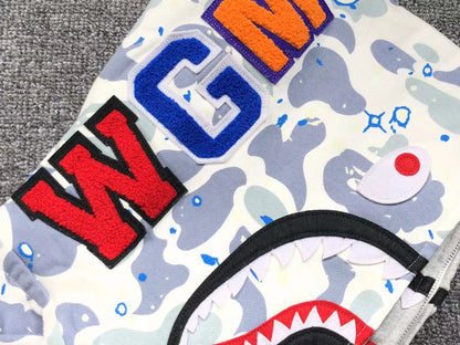 BAPE SPACE CAMO SHARK FULL ZIP DOUBLE HOODIE WHITE-Drip Store Argentina