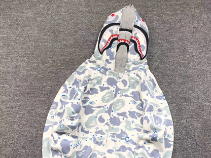 BAPE SPACE CAMO SHARK FULL ZIP DOUBLE HOODIE WHITE-Drip Store Argentina