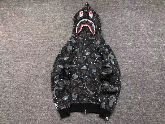 BAPE SPACE CAMO SHARK FULL ZIP HOODIE BLACK-Drip Store Argentina