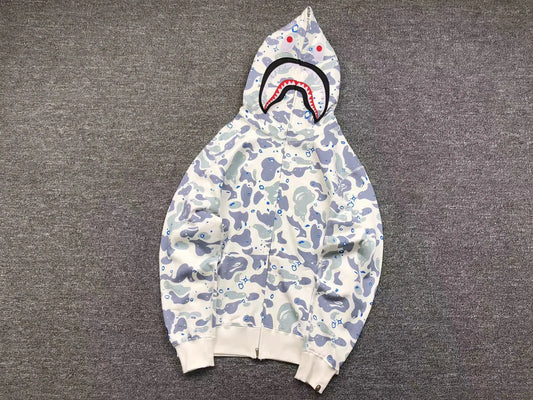 BAPE SPACE CAMO SHARK FULL ZIP HOODIE WHITE-Drip Store Argentina