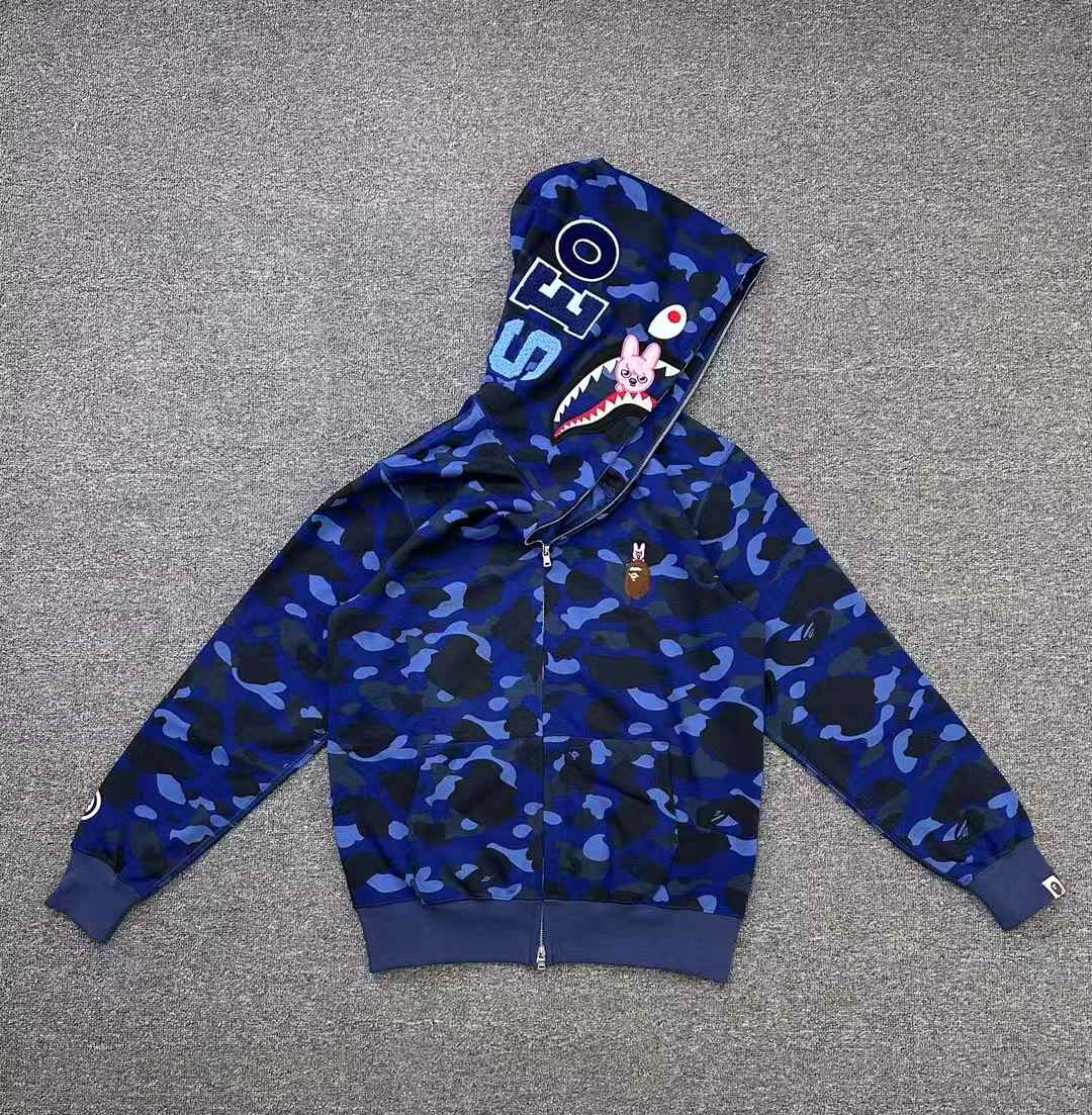 BAPE x Stray Kids Changbin Shark Full Zip Hoodie Navy