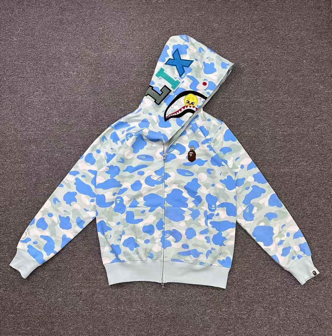 BAPE x Stray Kids Felix Shark Full Zip Hoodie Light Blue