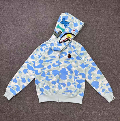 BAPE x Stray Kids Felix Shark Full Zip Hoodie Light Blue