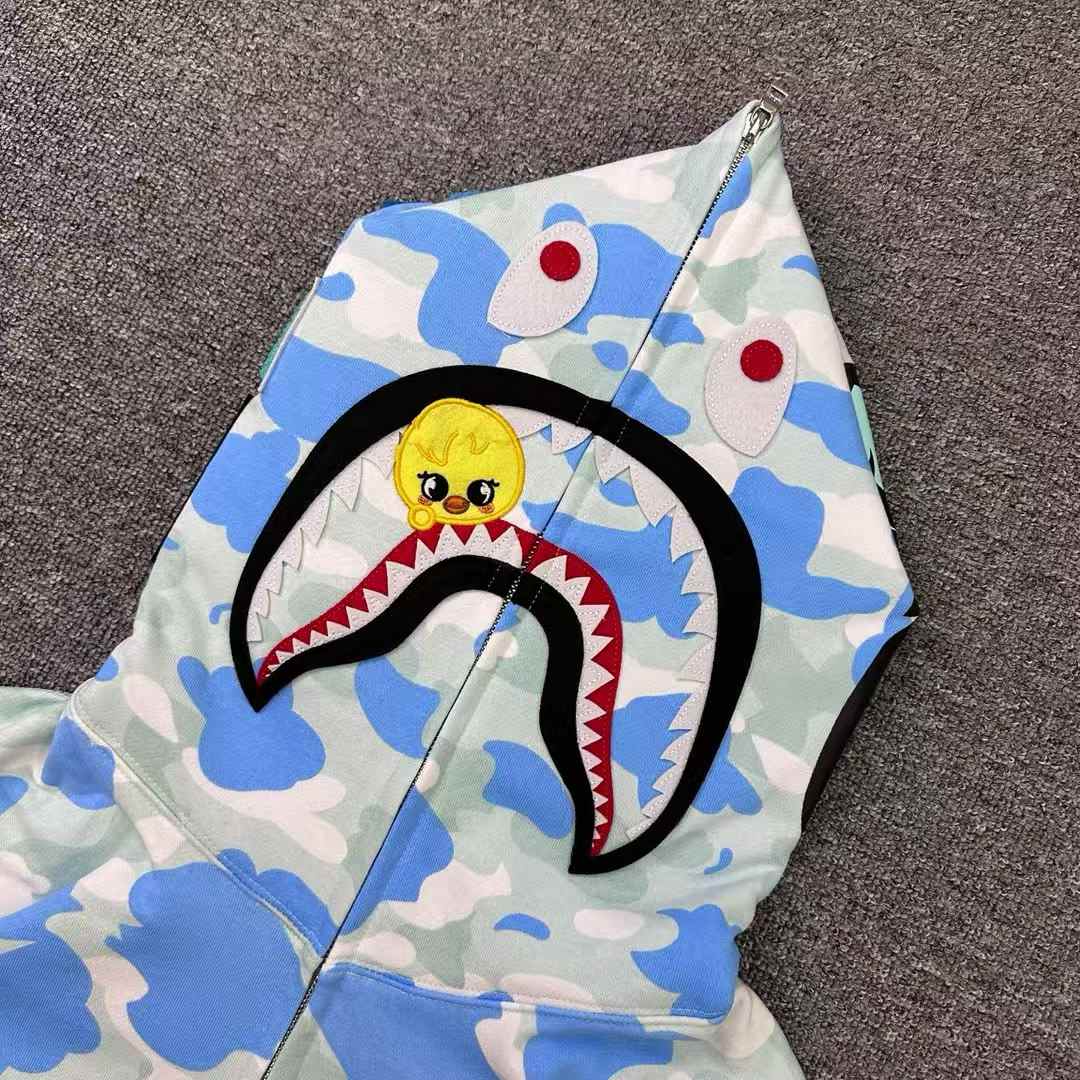 BAPE x Stray Kids Felix Shark Full Zip Hoodie Light Blue