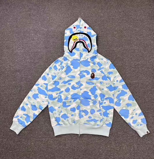 BAPE x Stray Kids Felix Shark Full Zip Hoodie Light Blue