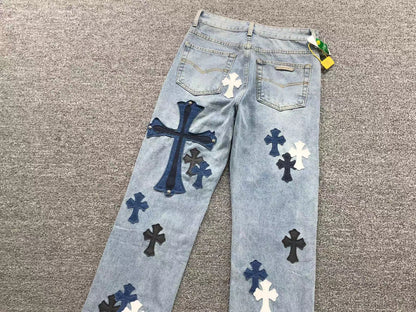 Chrome Hearts Cross Patch Jeans Blue