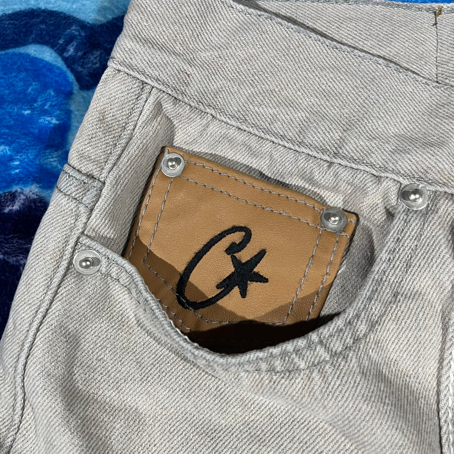 Corteiz C-Star Denim Shorts Grey