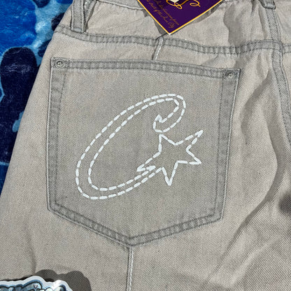 Corteiz C-Star Denim Shorts Grey