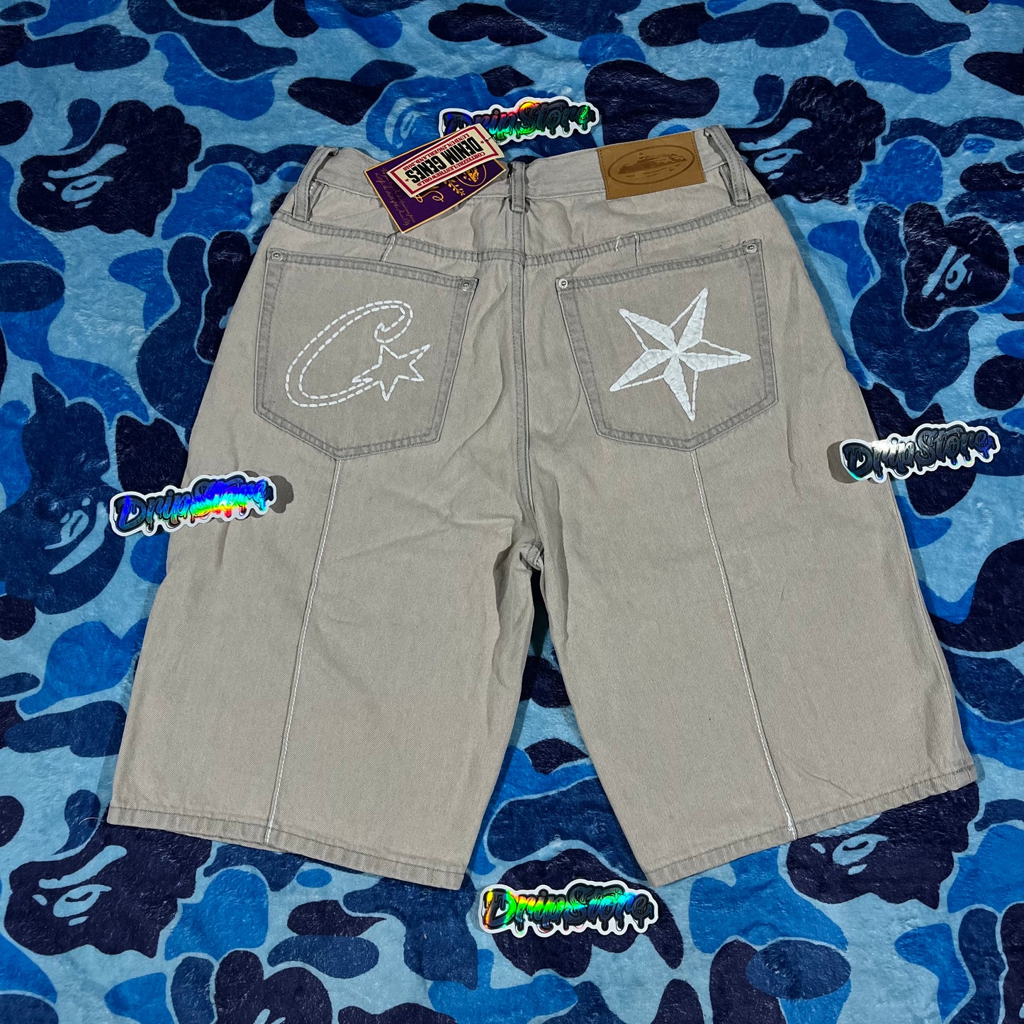 Corteiz C-Star Denim Shorts Grey