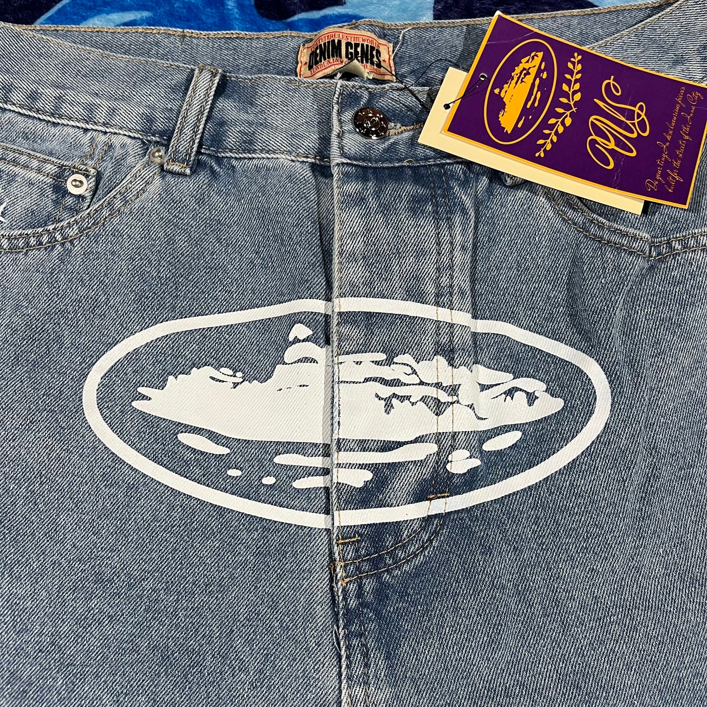 Corteiz Alcatraz Denim Shorts Blue