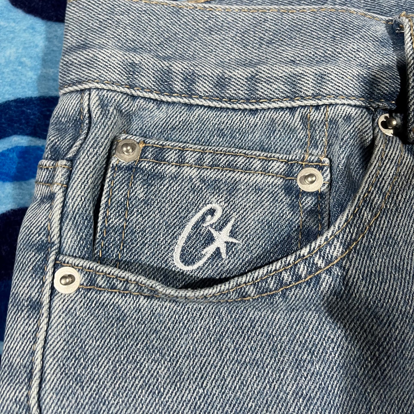 Corteiz Alcatraz Denim Shorts Blue