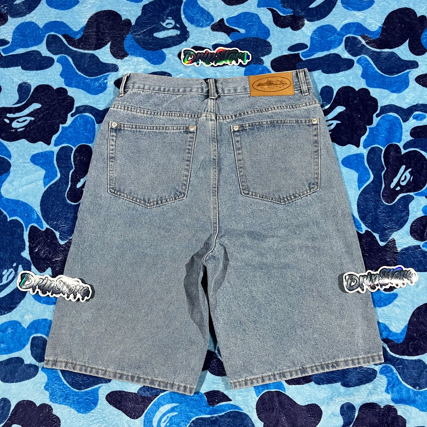 Corteiz Alcatraz Denim Shorts Blue
