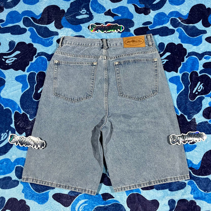 Corteiz Alcatraz Denim Shorts Blue