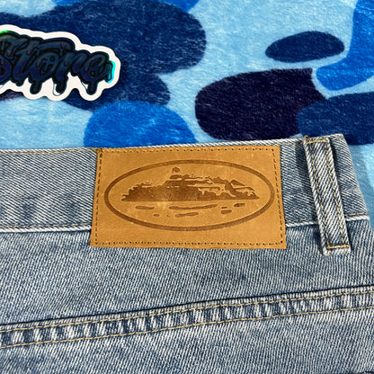 Corteiz Alcatraz Denim Shorts Blue