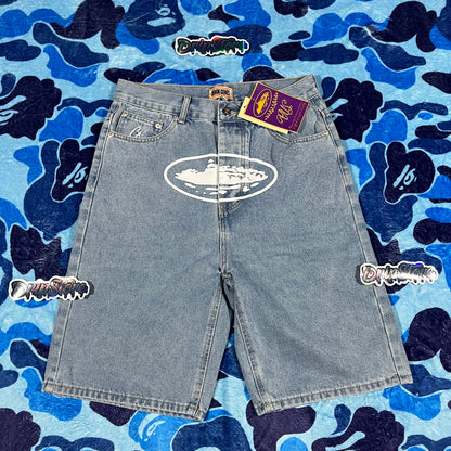 Corteiz Alcatraz Denim Shorts Blue