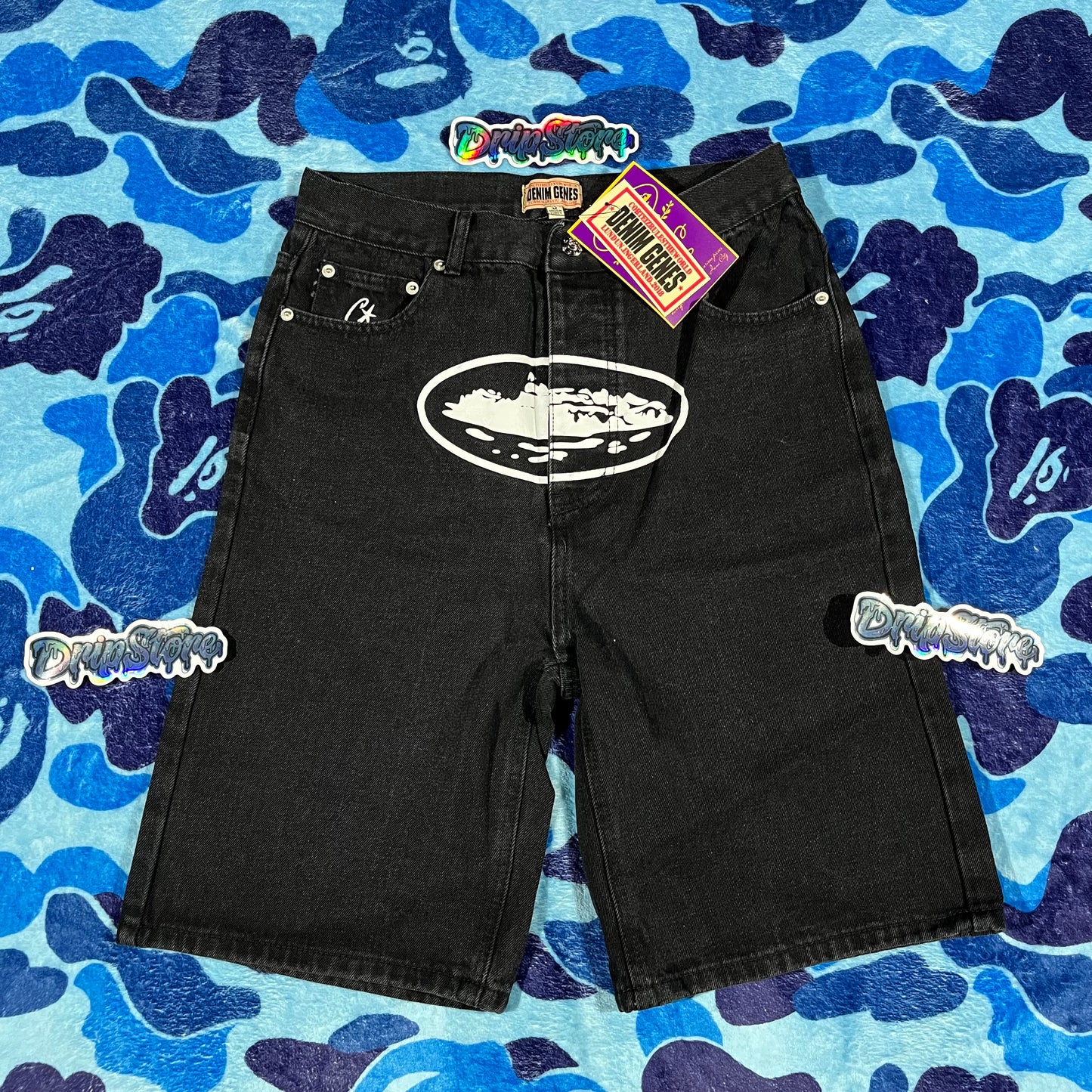 Corteiz Alcatraz Denim Shorts Black