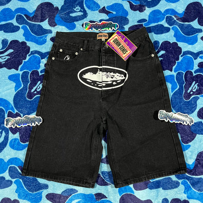 Corteiz Alcatraz Denim Shorts Black