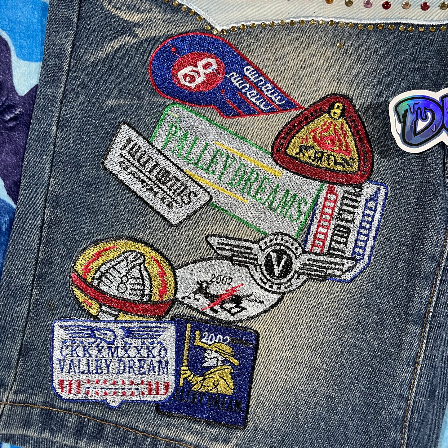 Vale Forever Skittles Patch 1980s Denim Shorts Blue