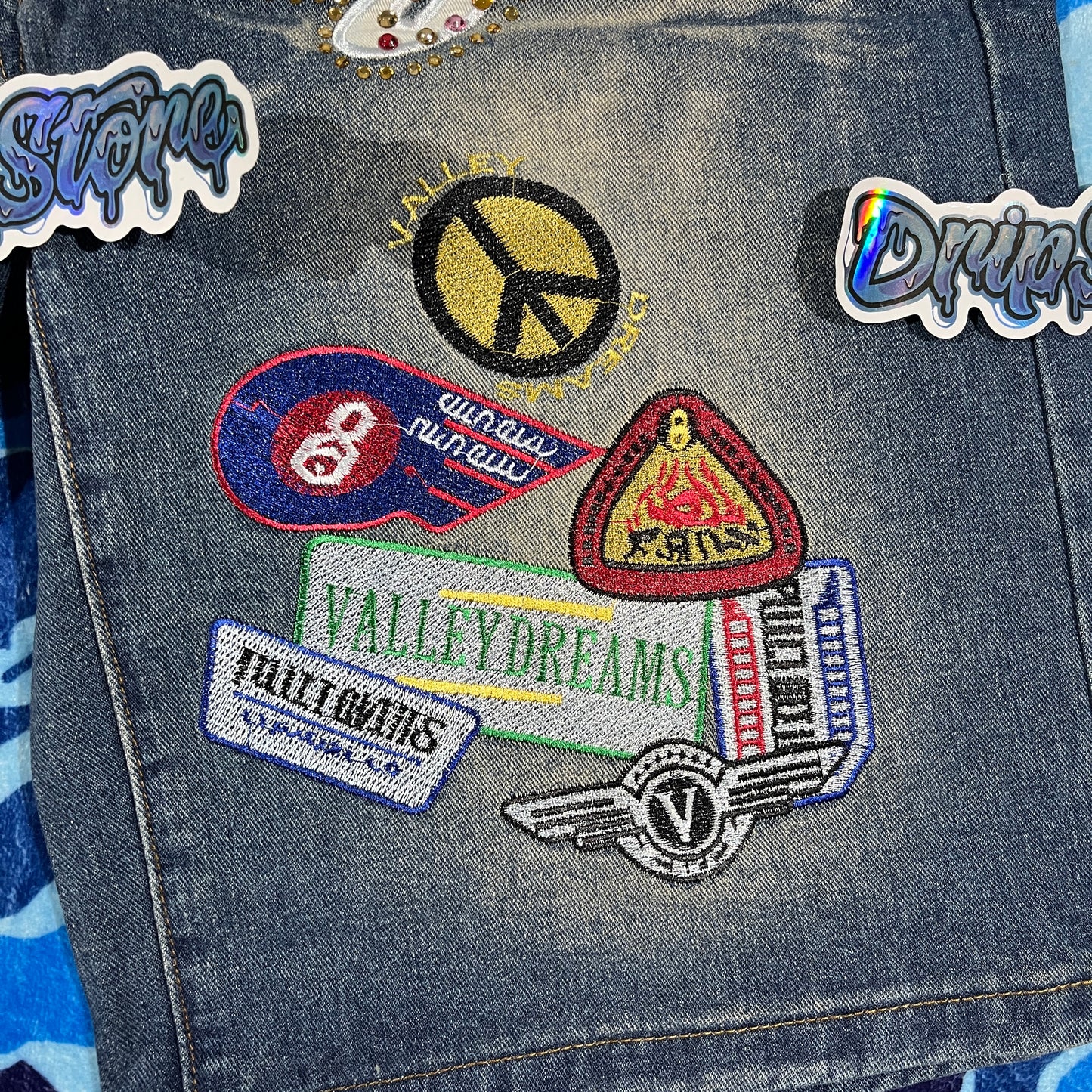 Vale Forever Skittles Patch 1980s Denim Shorts Blue