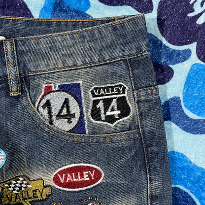 Vale Forever Skittles Patch 1980s Denim Shorts Blue
