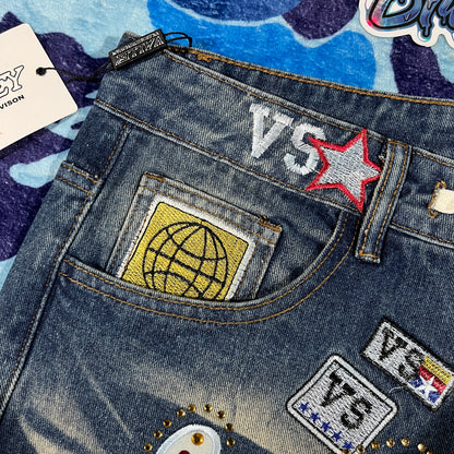 Vale Forever Skittles Patch 1980s Denim Shorts Blue