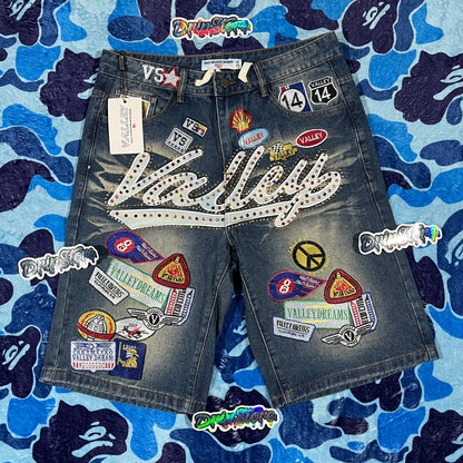 Vale Forever Skittles Patch 1980s Denim Shorts Blue