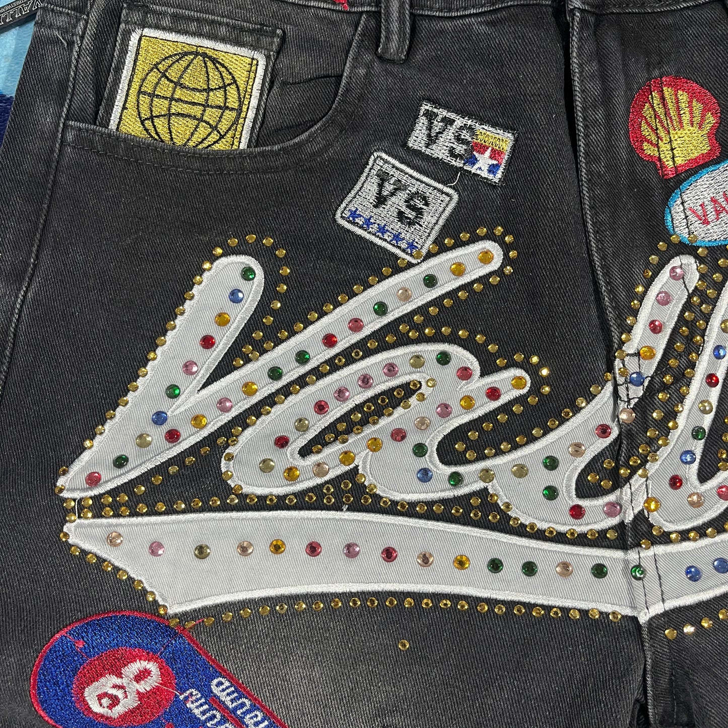 Vale Forever Skittles Patch 1980s Denim Shorts Black