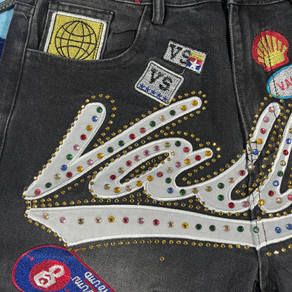 Vale Forever Skittles Patch 1980s Denim Shorts Black