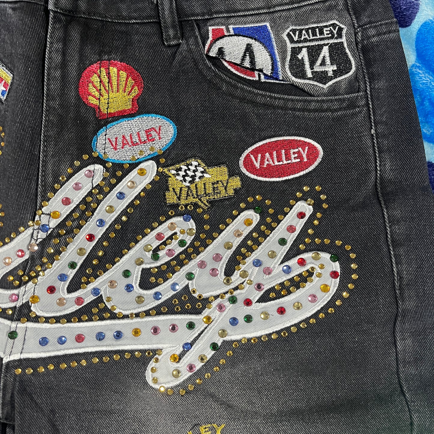 Vale Forever Skittles Patch 1980s Denim Shorts Black