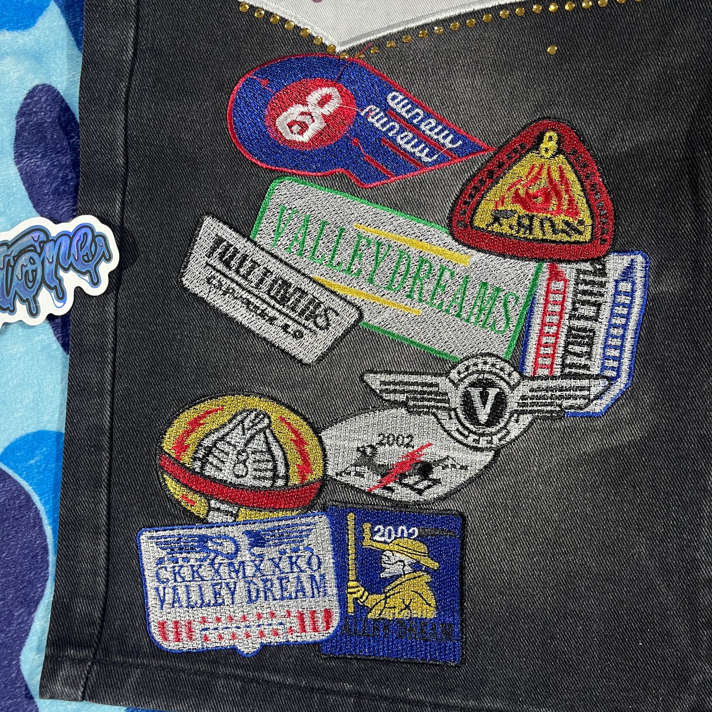 Vale Forever Skittles Patch 1980s Denim Shorts Black