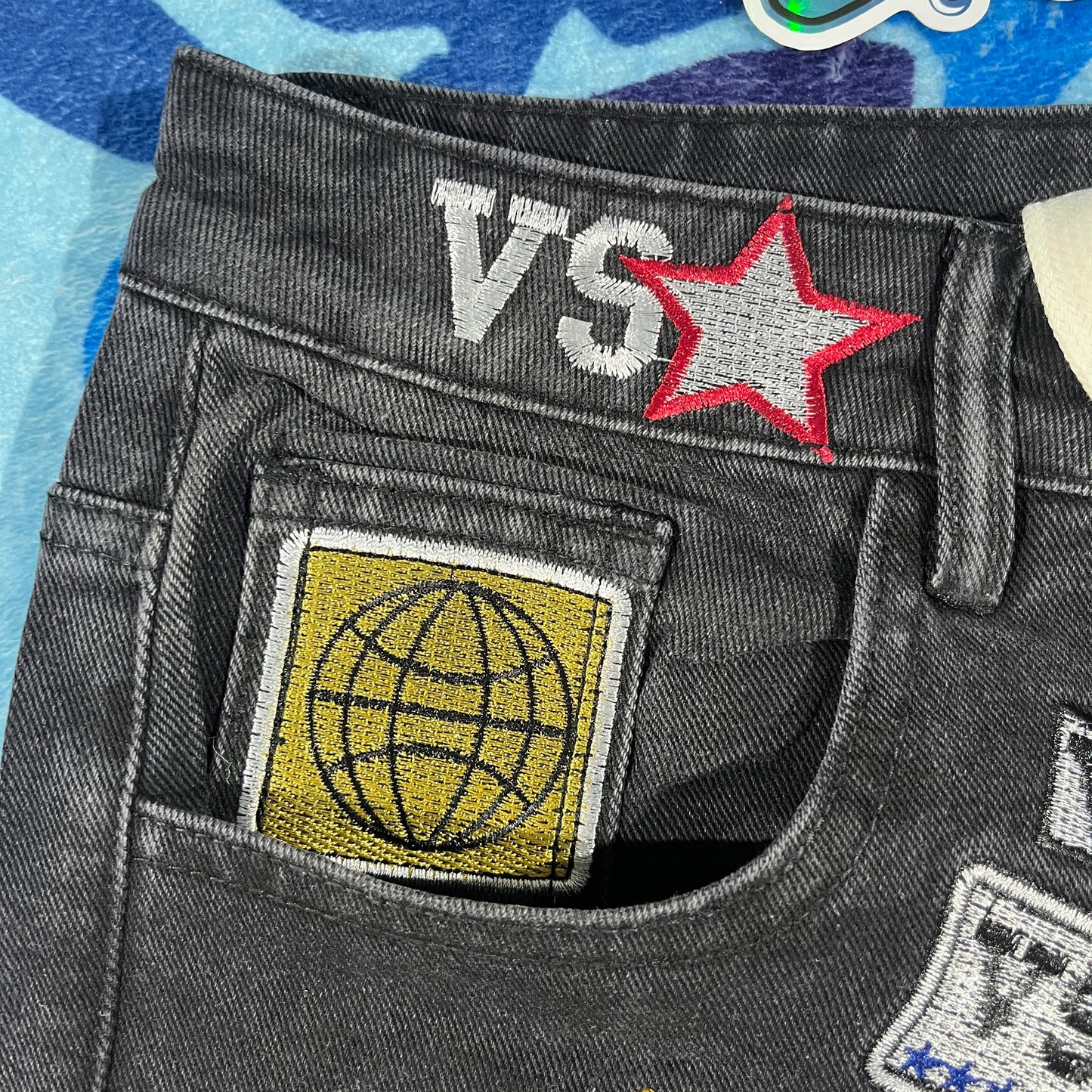 Vale Forever Skittles Patch 1980s Denim Shorts Black