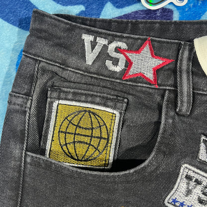 Vale Forever Skittles Patch 1980s Denim Shorts Black