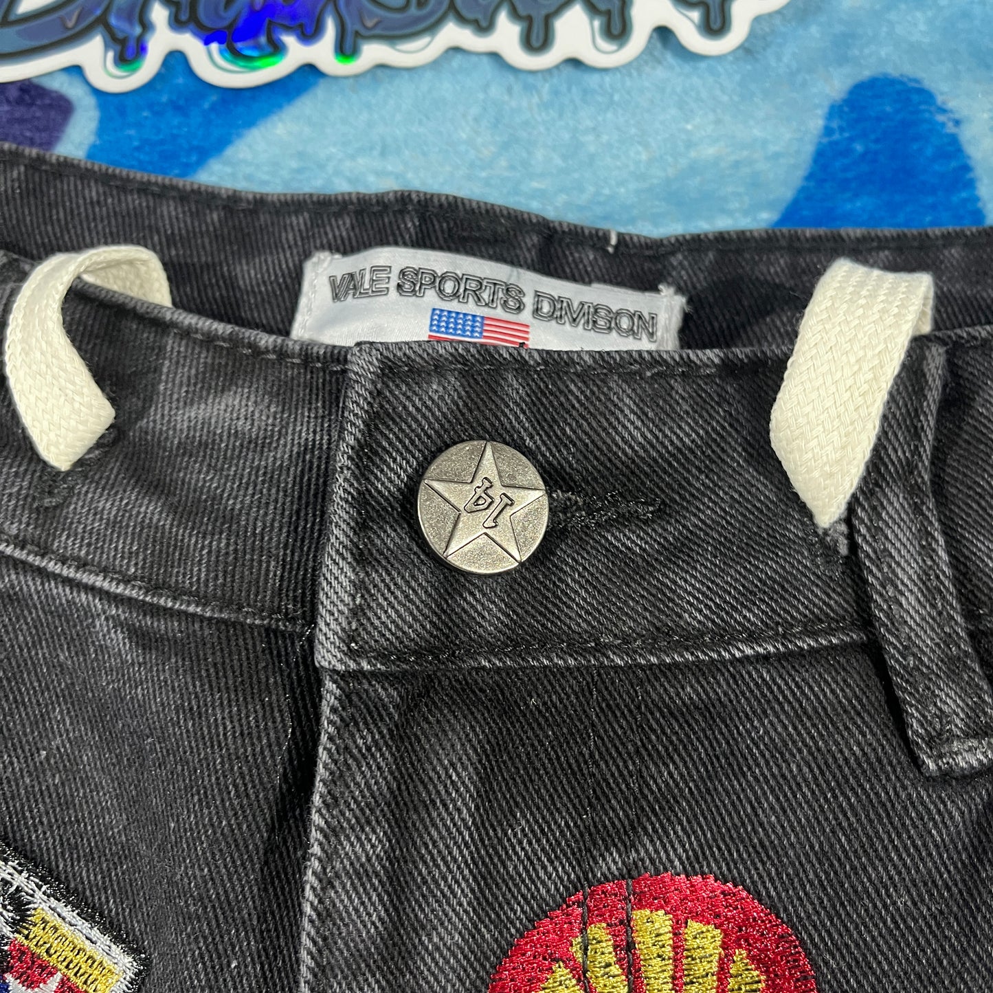Vale Forever Skittles Patch 1980s Denim Shorts Black